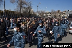 Protesters demanding Pashinian's resignation gather in Yerevan on February 26