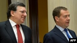 Президент Європейської комісії Жозе Мануель Баррозу і прем’єр-міністр Росії Дмитро Медведєв, Москва, 22 березня 2013 року