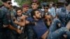 Armenia - Riot police detain No To Plunder activists during an unsanctioned demonstration on Yerevan's Marshal Bagramian Avenue, 1Sep2015. 