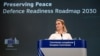 Șefa politicii externe europene, Kaja Kallas, susține o conferință de presă privind foaia de parcurs pentru pregătirea în domeniul apărării, la sediul UE din Bruxelles, pe 16 octombrie 2025.