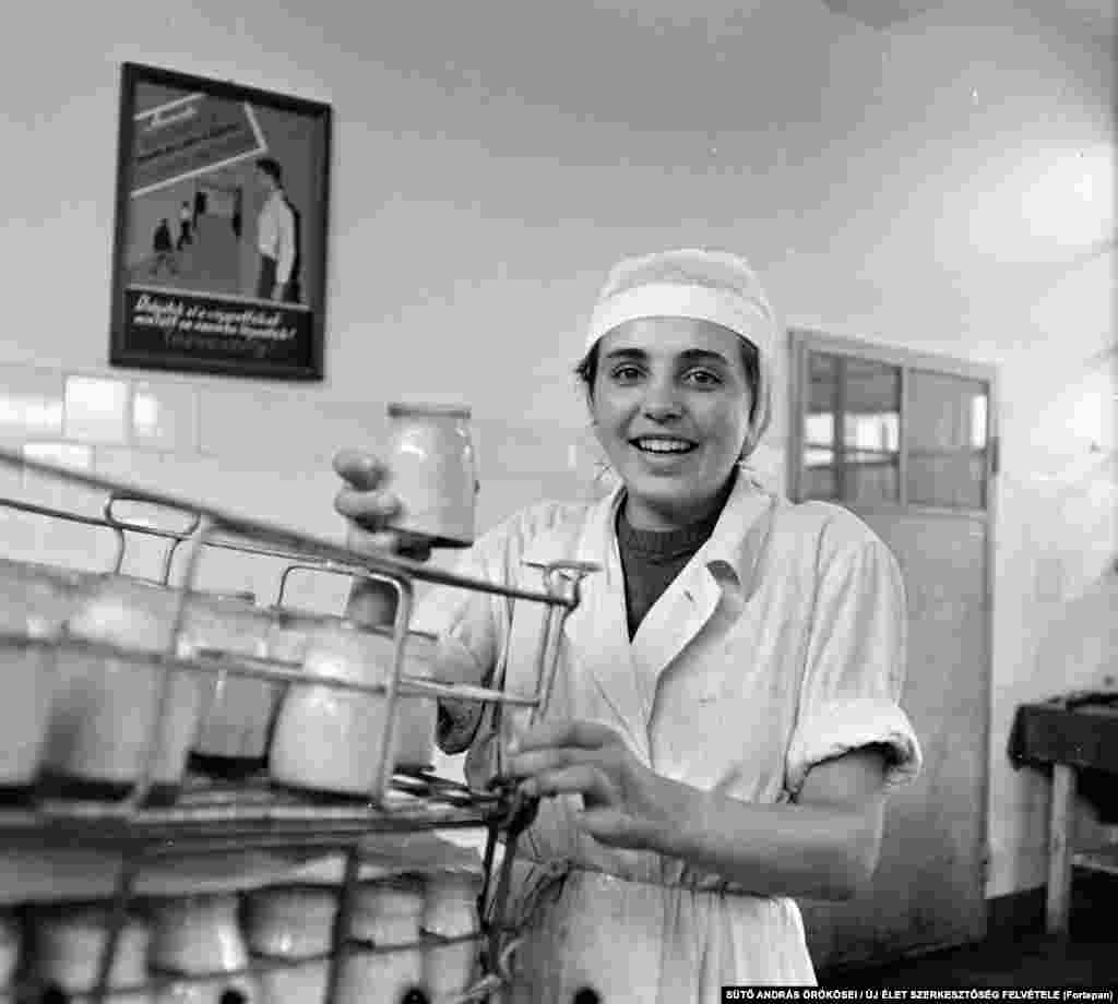 A young worker at a dairy in Targu Mures in 1967.