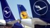 Самалёты авіяканцэрну Lufthansa ў аэрапорце ў Франкфурце