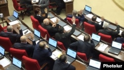 Armenia - Pro-government deputies vote for a controversial Russian-Armenian gas agreement, Yerevan, 23Dec2013.