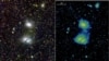 The first composite images from the Max Planck Institute for Extraterrestrial Physics' eROSITA show a neighboring galaxy, the Large Magellanic Cloud, and two interacting clusters of galaxies at a distance of about 800 million light years from Earth.