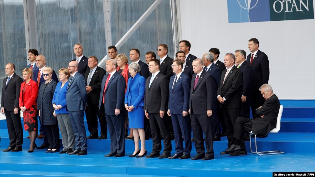 NATO heads of state pose for a group photo in Brussels on July 11. 