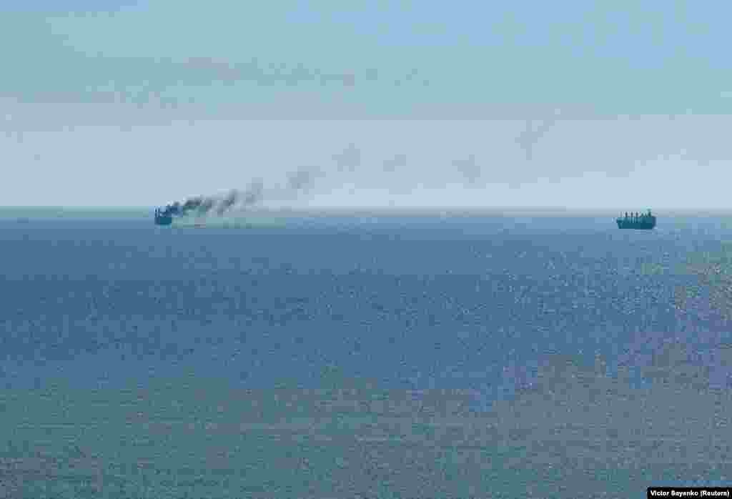 A ship burns after a reported drone strike off the coast of Odesa on July 14.<br><br>Risk perception has "hardened" among those who once made their living from the Black Sea, Alexa said. "Owners are refusing to send ships into the northern Black Sea, and crews are reluctant to sail there."