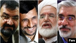 Iran's presidential hopefuls: Mohsen Rezai (left to right), incumbent Mahmud Ahmadinejad, Mehdi Karrubi, and Mir Hossein Musavi.