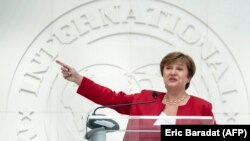 U.S. -- Newly elected International Monetary Fund (IMF) Managing Director Kristalina Georgieva speaks at a press conference at the IMF headquarters, in Washington, September 25, 2019