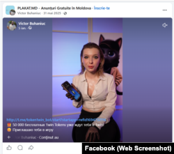 Captură de ecran de pe Facebook cu publicitatea unei platforme de jocuri de noroc