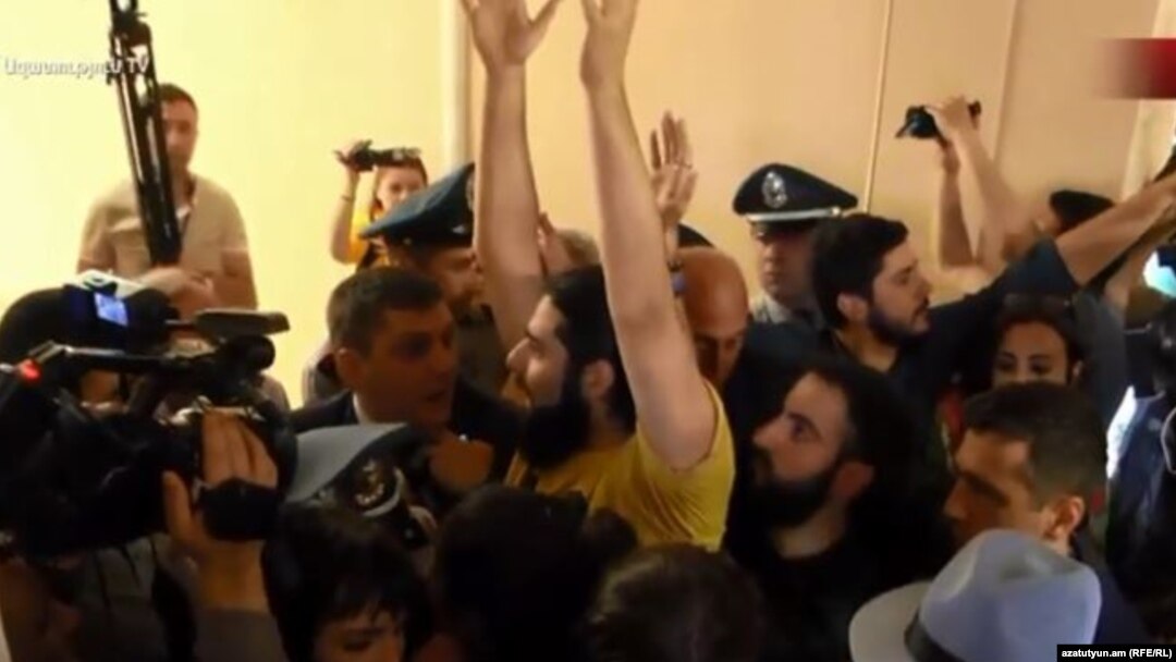 The demonstrators stormed Yerevan's City Hall on May 16