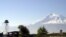 Armenia -- A border-guard watchtower on the Armenian-Turkish frontier pictured against the backdrop of Mount Ararat.