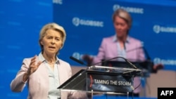 Presidentja e Komisionit Evropian, Ursula von der Leyen, gjatë fjalimit të saj në forumin Globsec, në Pragë, 30 gusht 2024.