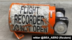 A view of the flight recorder from the Iranian missile-downed Ukraine International Airlines (UIA) Flight PS752 Boeing 737 jet, as work begins at the BEA investigation bureau in Le Bourget, July 20, 2020