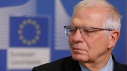 Josep Borrell, az Európai Unió kül-és biztonságpolitikáért felelős főképviselője Brüsszelbe, 2022. február 27-én.