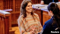 A 39 éves olasz Ilaria Salis a bíróságon Budapesten 2024. január 29-én