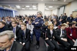 Delegates listen to speeches during the Russian International Conservative Forum in St. Petersburg on March 22.