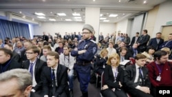 Delegates listen to speeches during the Russian International Conservative Forum in St. Petersburg on March 22.