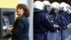 A woman makes a transaction at an ATM during a rally against austerity measures outside the Finance Ministry in Athens late last month.