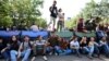 Armenia -- Demonstrators block a street during a protest against an increase of electricity prices in Yerevan, June 29, 2015