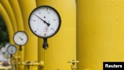 Ukraine -- Pressure gauges, pipes and valves are pictured at an "Dashava" underground gas storage facility near Striy, May 28, 2015