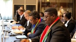 سفیر آفریقای جنوبی در هلند (نفر اول از راست) به همراه تیم حقوقی این کشور در جلسه سوم استماع پرونده «نسل‌کشی» در غزه در دیوان بین‌المللی دادگستری