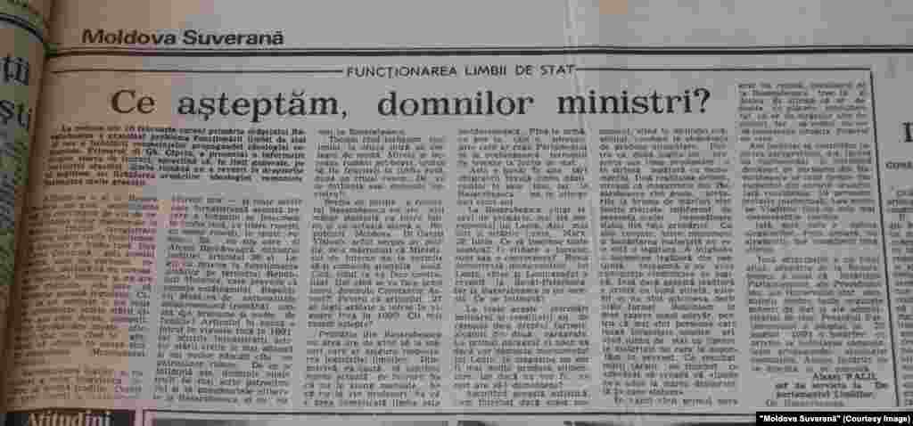 &quot;Moldova Suverană&quot;, 4 martie 1993, o informaţie despre nerespectarea legislaţiei lingvistice