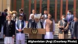 Afghan President Ashraf Ghani speaking on the occasion of Eid at the Presidential Palace on May 24.