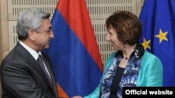 Belgium - Catherine Ashton, the EU foreign policy chief, meets with Armenian President Serzh Sarkisian in Brussels, 27Jun2012.