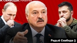Владимир Путин, Александр Лукашенко жана Владимир Зеленскийдин сүрөттөрүнөн иллюстрациялык коллаж.