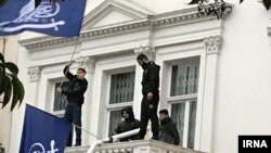 The men, who did not manage to get inside the building, came down voluntarily after around three hours.