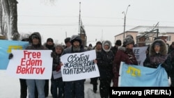 Protest în sprijinul lui Edem Bekirov în Novoalekseevka, regiunea Herson. 4 ianuarie 2019