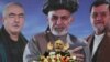 The "new" Ashraf Ghani speaks to supporters during a campaign rally in Kabul on March 9, against a backdrop of himself in conservative garb (center) and his vice-presidential running mates, Abdul Rashid Dostum (left) and Sarwar Danish.