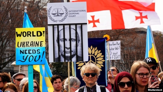 A protest against the Russian invasion of Ukraine, in Washington, D.C., on March 6.