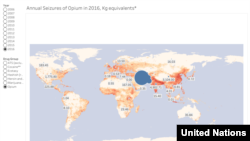 Map of annual seizures 2016-UNODC