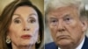This combination of pictures created on September 24, 2019 shows US Speaker of the House Nancy Pelosi, Democrat of California, on September 24, 2019 and US President Donald Trump in Washington, DC, September 20, 2019. 