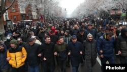 Thousands of opposition supporters demonstrated in Yerevan on February 20 to demand Prime Minister Nikol Pashinian's resignation.