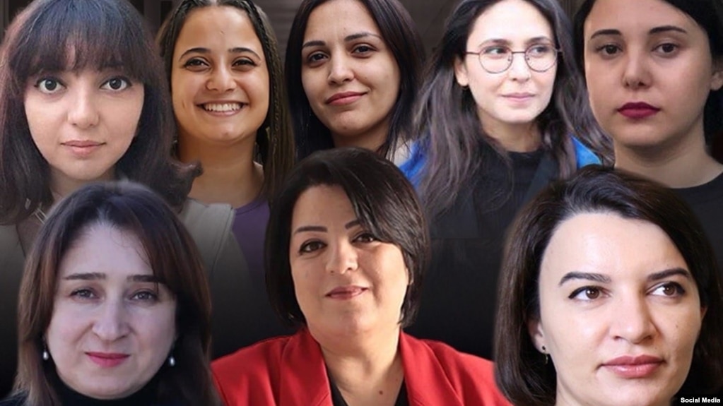 Həbsdə olan qadın jurnalistlər: Elnarə Qasımova, Nərgiz Absalamova, Aytac Əhmədova, Aysel Umudova, Xəyalə Ağayevanı, Aynur Elgünəş, Şahnaz Bəylərqızı, Sevinc Vaqifqızı