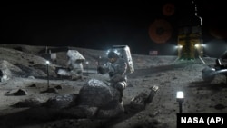 Иллюстрация проекта NASA Artemis, согласно которому планируется высадка астронавтов на Луну к 2024 году. Многомиллиардный контракт на создание кораблей для посадки на Луну выдан трем частным компаниям: SpaceX, Blue Origin и Dynetics