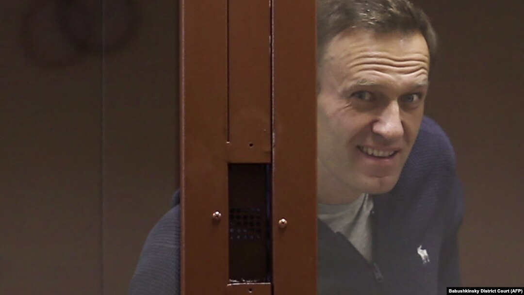 Aleksei Navalny inside a glass cell during a court hearing in Moscow on February 12. "We have to all understand that [he] is now not just a political figure for us but a political prisoner who was illegally tried and imprisoned," says Aleksei Shitov, head of Yabloko's youth wing in Novosibirsk.