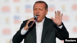 Turkey -- Prime Minister Tayyip Erdogan addresses his supporters during an election in Istanbul, March 23, 2014