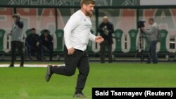 Chechen leader Ramzan Kadyrov takes part in an exhibition soccer match in Grozny in October.