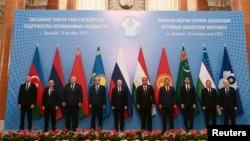 Tajikistan - The leaders of Azerbaijan, Armenia, Belarus, Kazakhstan, Russia Tajikistan, Kyrgyzstan, Turkmenistan and Uzbekistan pose for a family photo during a CIS summit in Dushanbe, October 10, 2025. 