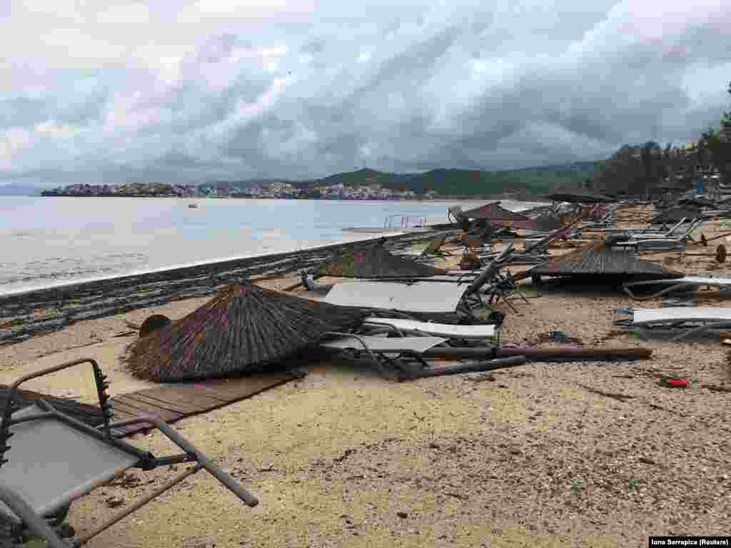 GREECE - Damages at the beach at a hotel in Porto Carras, Halkidki, Greece July 11, 2019 after severe weather hit Greece