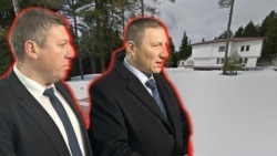 Изпълняващият функциите на председател на ДАНС Деньо Денев и изпълняващият функциите на главен прокурор Борислав Сарафов на фона на хижа "Петрохан". Колаж: Свободна Европа