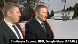 Изпълняващият функциите на председател на ДАНС Деньо Денев и изпълняващият функциите на главен прокурор Борислав Сарафов на фона на хижа "Петрохан". Колаж: Свободна Европа