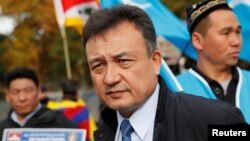 Dolkun Isa, president of the World Uyghur Congress, attends a demonstration against China in front of the UN Human Rights Council in Geneva in November.