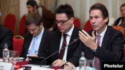 Armenia - Gunnar Wiegand (R) and other EU officials attend a meeting of the EU-Armenia Cooperation Committee in Yerevan, 22Oct2013.