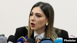 Armenia - Justice Minister Srbuhi Galian speaks during a news conference in Yerevan, January 14, 2025.