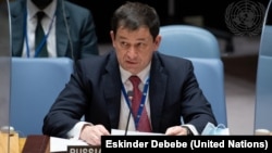 Russia’s deputy UN ambassador, Dmitry Polyansky, addresses a Security Council meeting in New York in July.