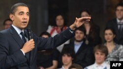 U.S. President Barack Obama addresses a student roundtable discussion in Istanbul.